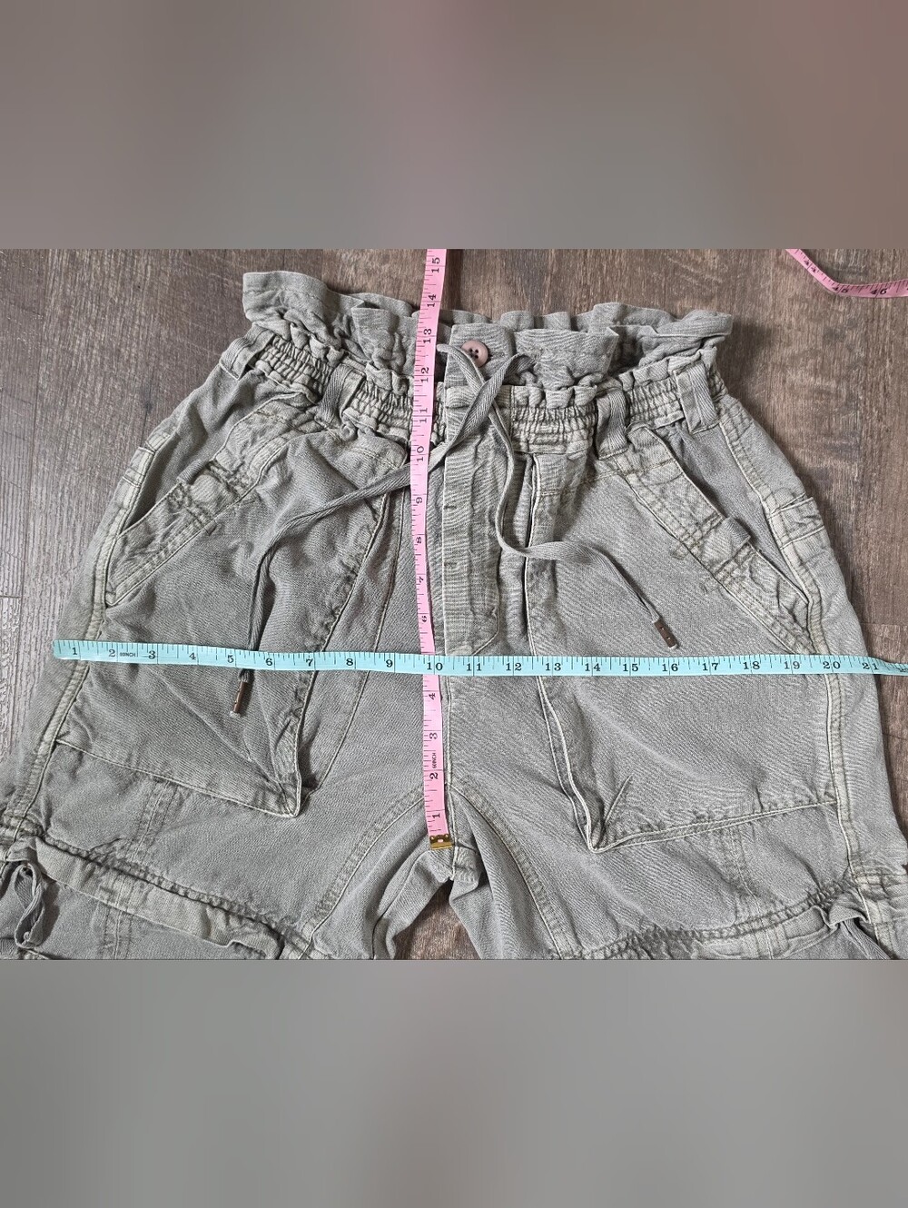 Free People Wind Drift Convertible Cargo Pants Women XS Oilve Green Cotton Linen - Picture 14 of 16